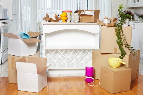 Professional movers carrying items through a Crystal Palace flat entrance