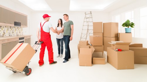 Furniture and boxes prepared for a Crystal Palace apartment relocation